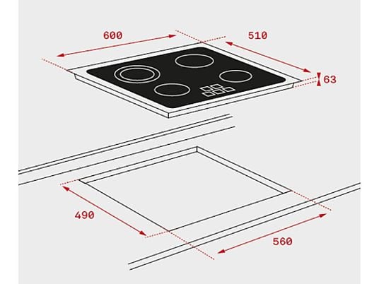 Placa Vitrocerámica Teka TB 6315, 3 Zonas, 60 cm, Negra - Electrodomésticos Idea SL