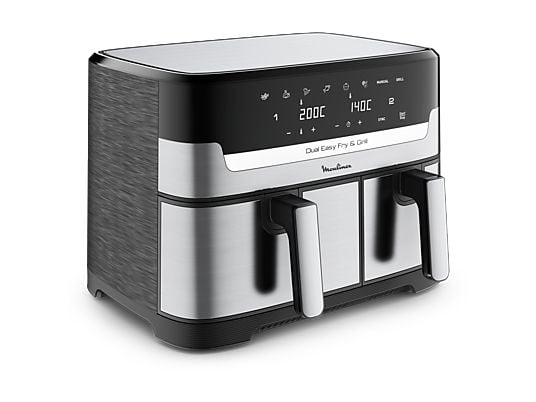 Freidora de aire y grill Moulinex Dual Easy Fry & Grill EZ905D, 8.3 L, Inox - Electrodomésticos Idea SL